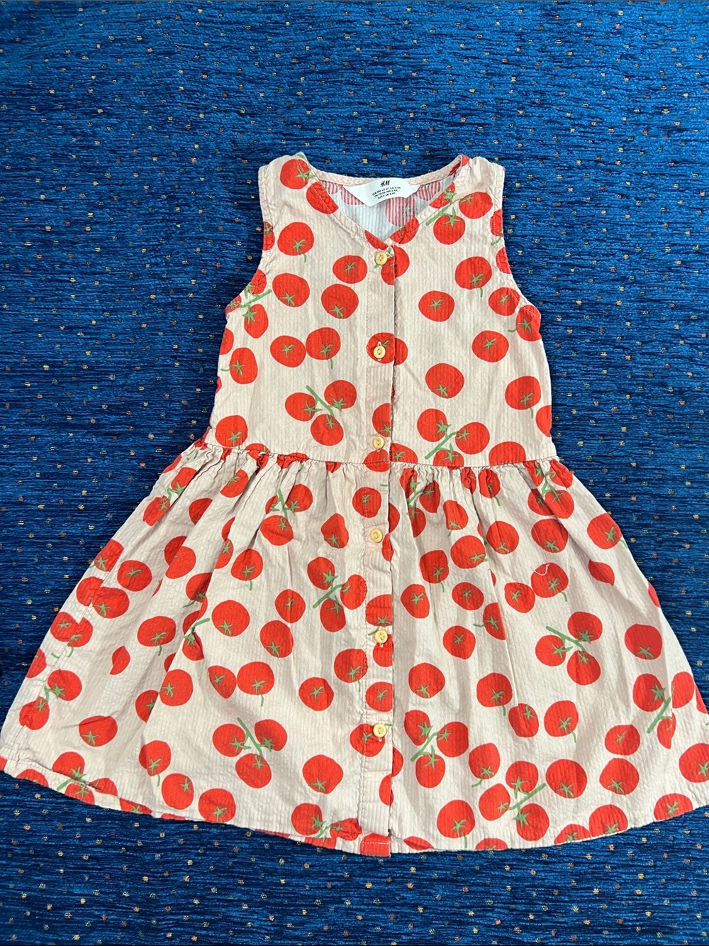 H&M kids beige-Cream Sleeveless Dress with Red Tomato Print size 4T